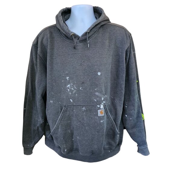 Carhartt Men Hooded Sweatshirt With Paint Marks Small Holes Distressed thrashed - Picture 1 of 14